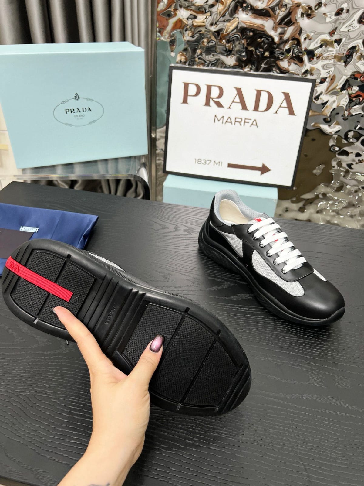 Prada Patent leather and technical fabric Prada America's Cup sneakers for men