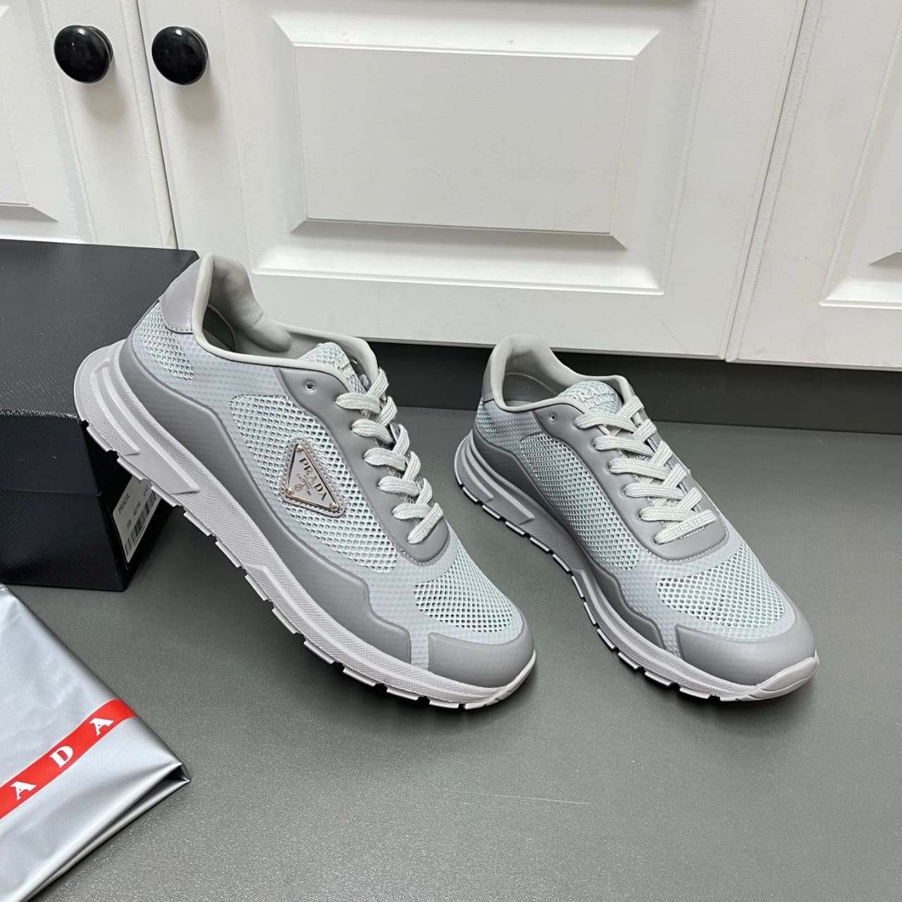 Prada Prax fabric sneakers Greay for men