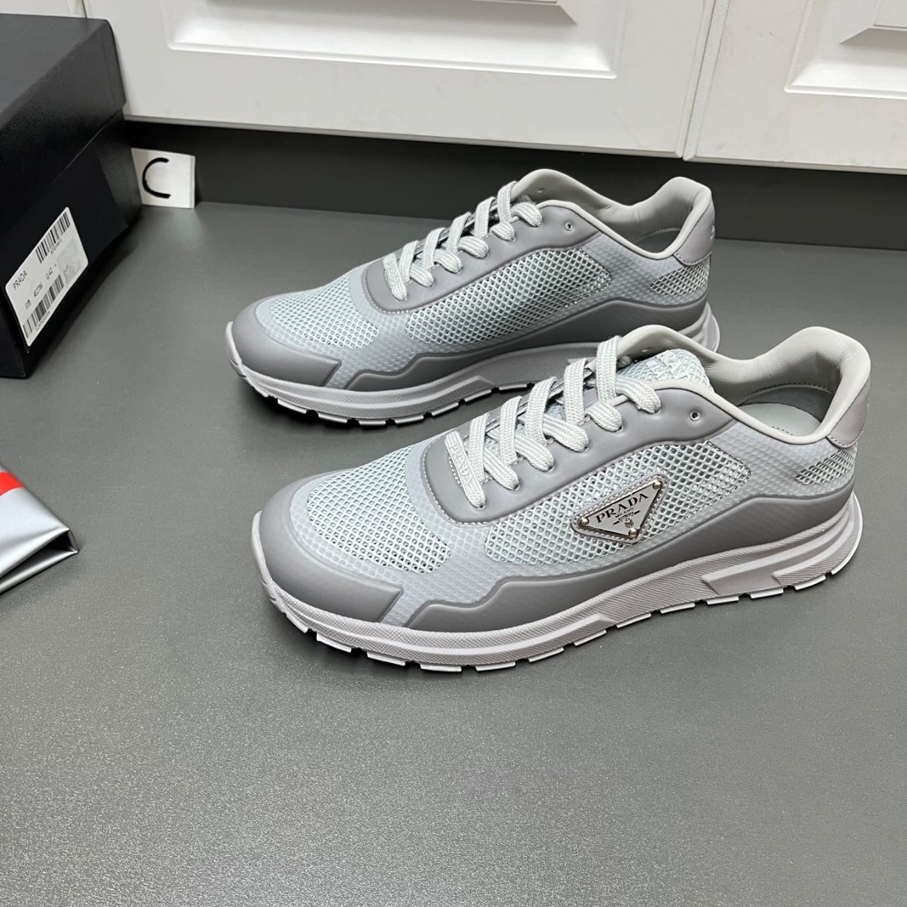 Prada Prax fabric sneakers Greay for men