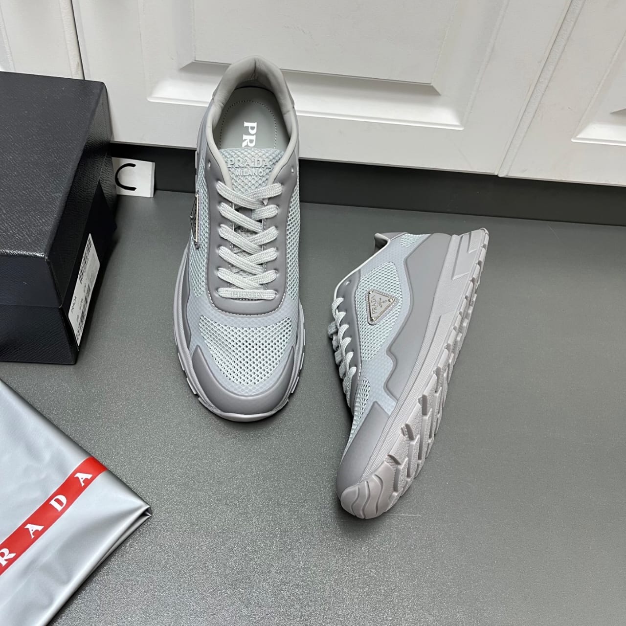 Prada Prax fabric sneakers Greay for men