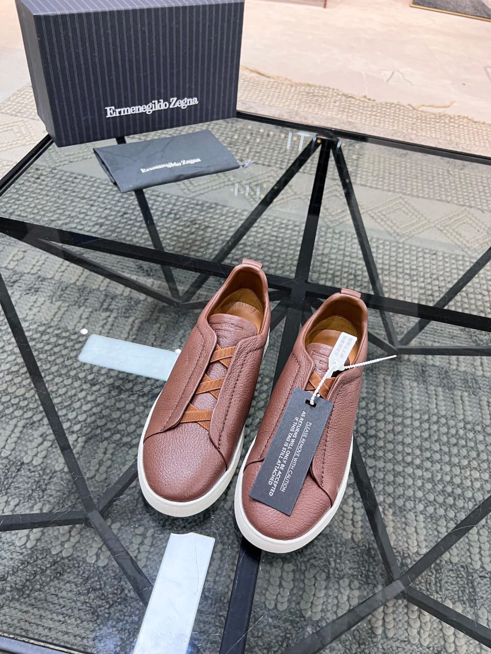 Zegna Brown Triple Stitch™ SECONDSKIN Sneakers for Men