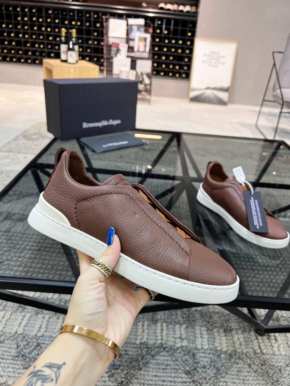 Zegna Brown Triple Stitch™ SECONDSKIN Sneakers for Men