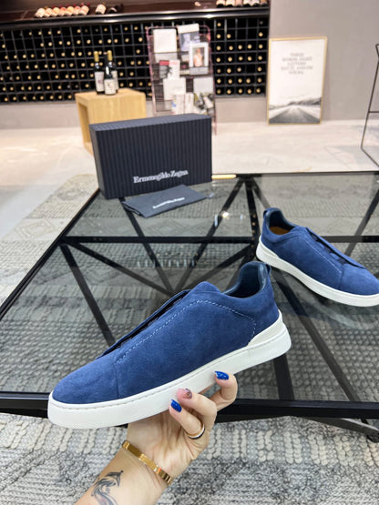 Zegna Utility Blue Suede Triple Stitch™ Sneakers for Men