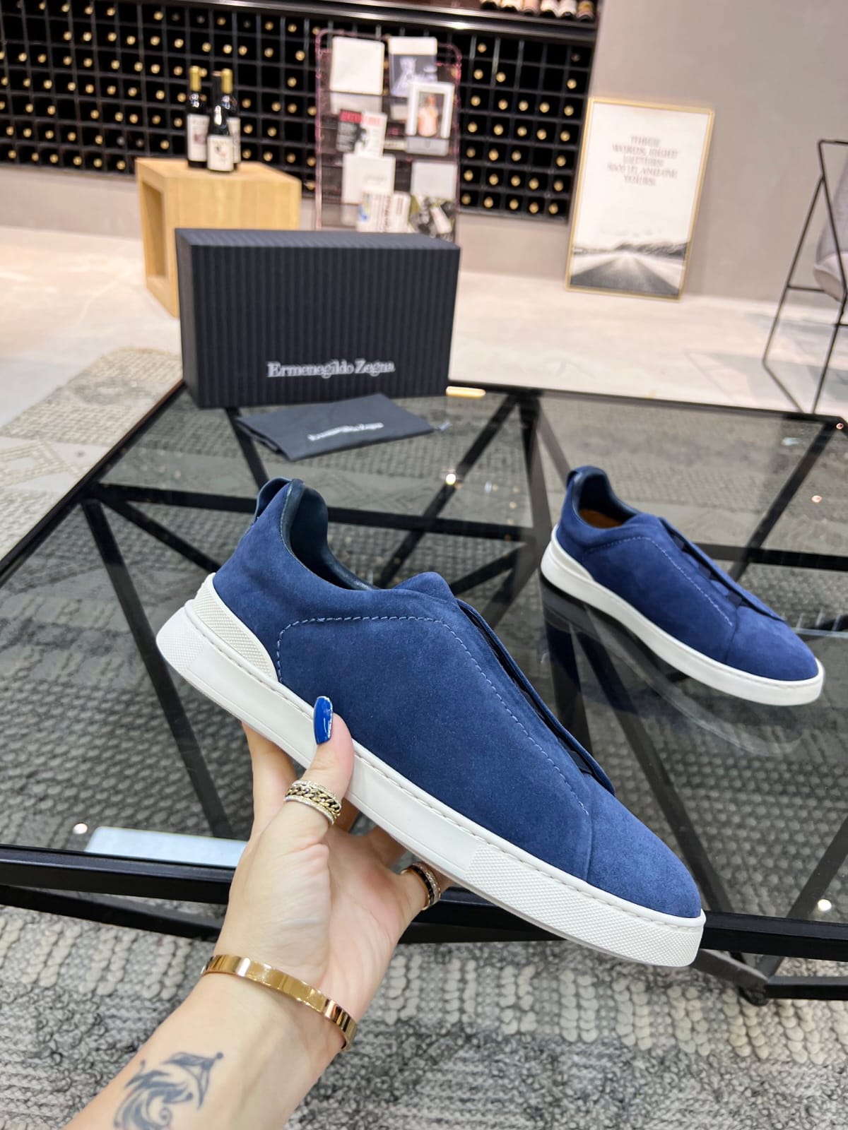 Zegna Utility Blue Suede Triple Stitch™ Sneakers for Men