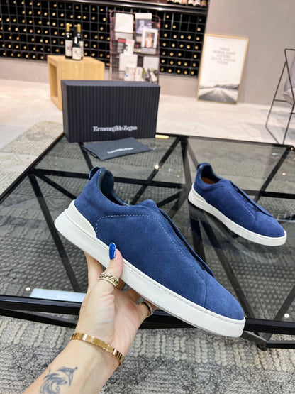Zegna Utility Blue Suede Triple Stitch™ Sneakers for Men