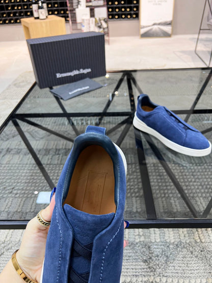 Zegna Utility Blue Suede Triple Stitch™ Sneakers for Men