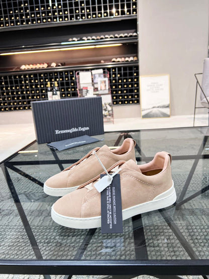 Zegna Beige Suede Triple Stitch™ Sneakers for Men