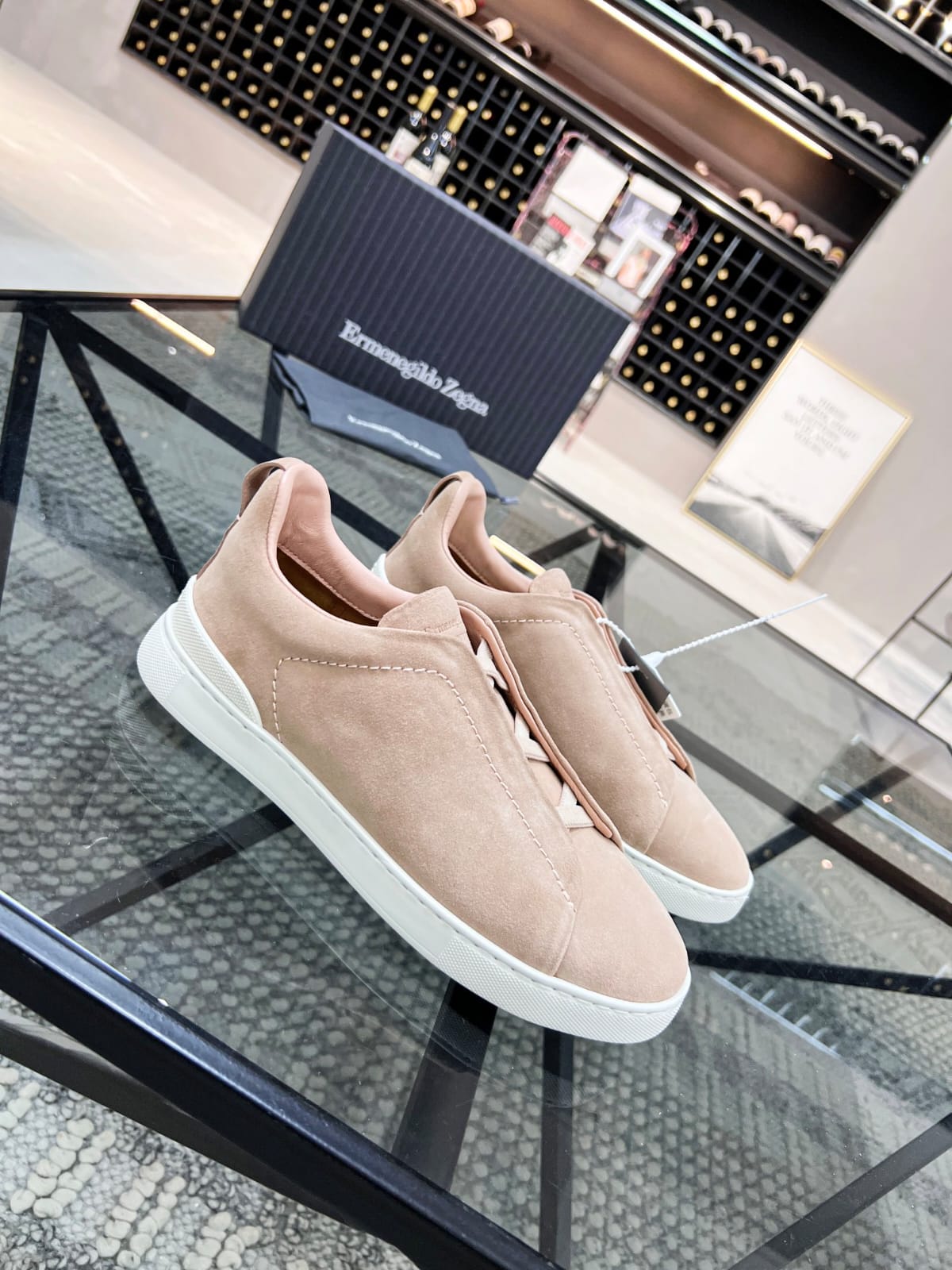 Zegna Beige Suede Triple Stitch™ Sneakers for Men