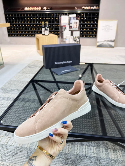 Zegna Beige Suede Triple Stitch™ Sneakers for Men