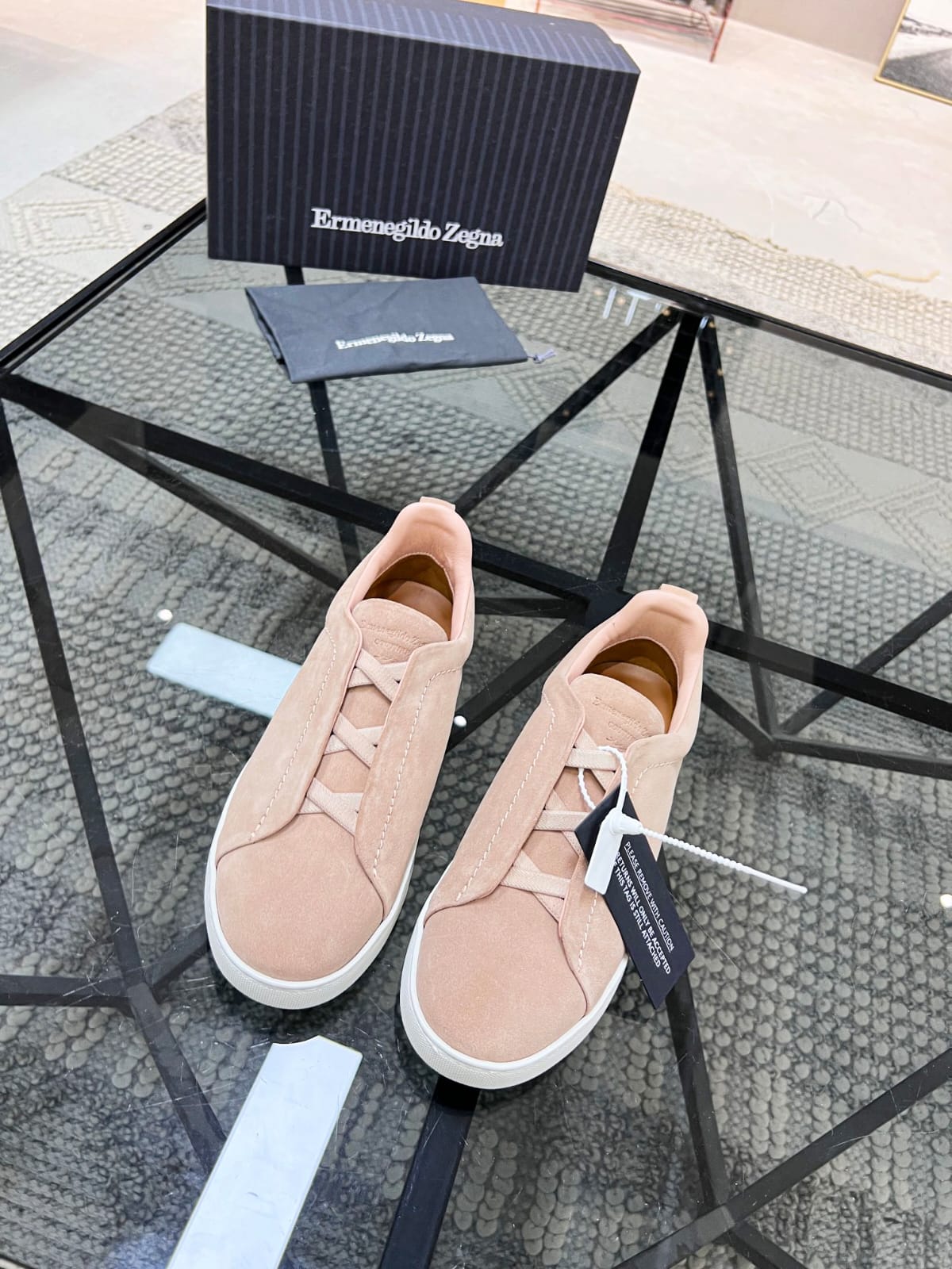 Zegna Beige Suede Triple Stitch™ Sneakers for Men