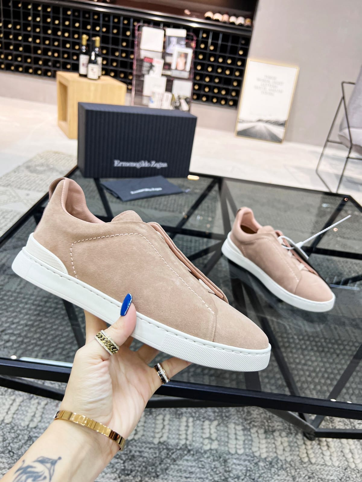 Zegna Beige Suede Triple Stitch™ Sneakers for Men