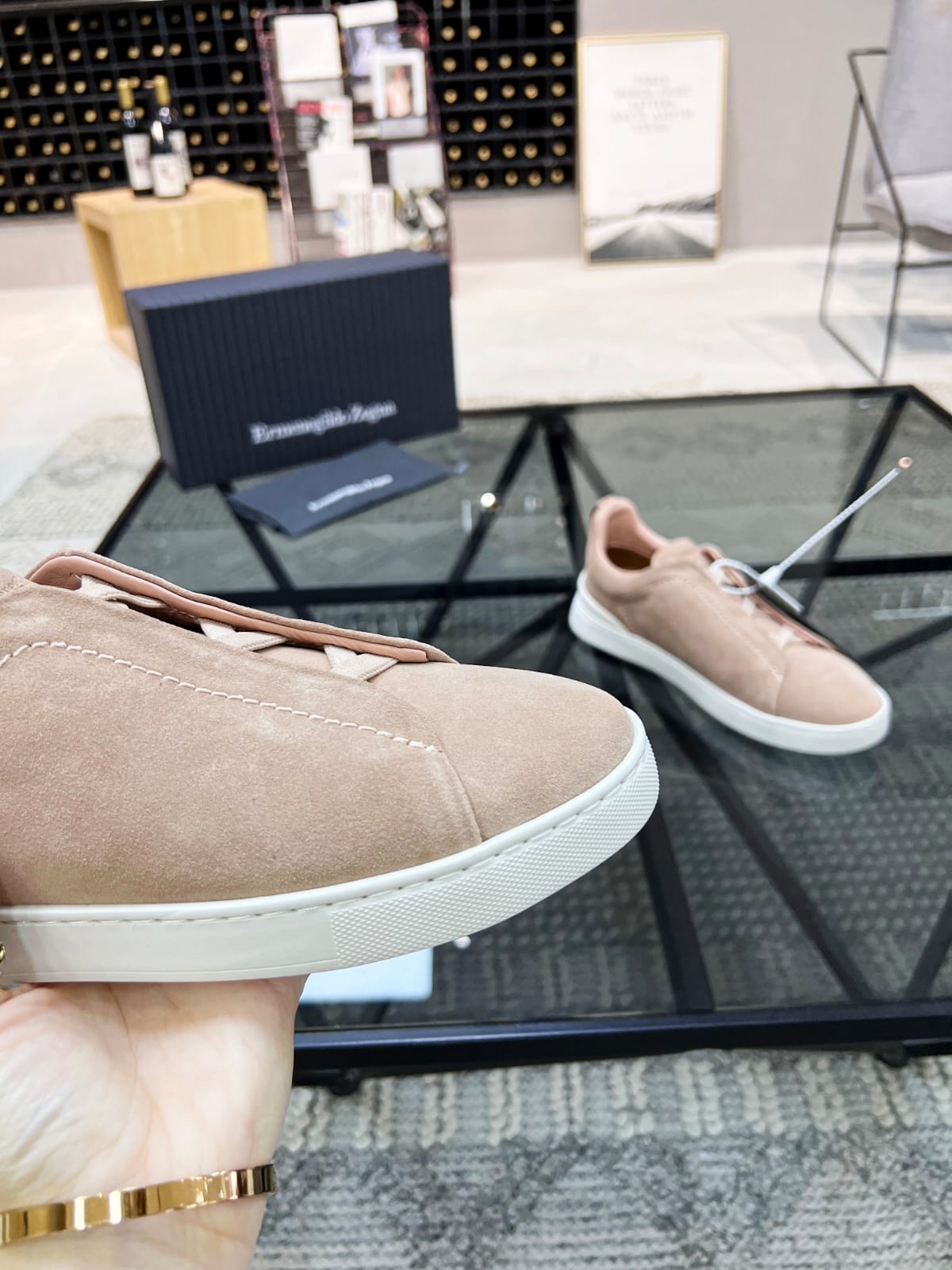 Zegna Beige Suede Triple Stitch™ Sneakers for Men