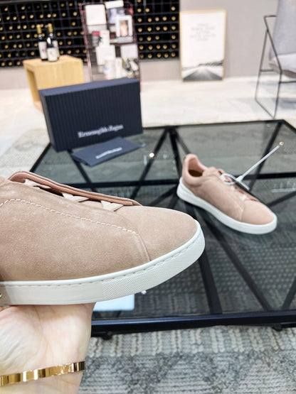 Zegna Beige Suede Triple Stitch™ Sneakers for Men