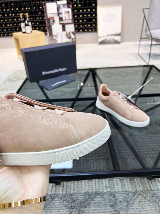 Zegna Beige Suede Triple Stitch™ Sneakers for Men