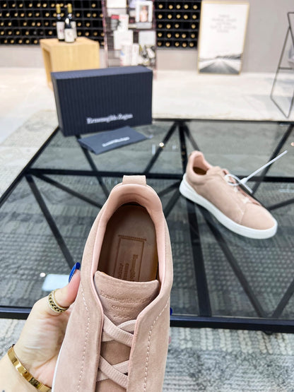 Zegna Beige Suede Triple Stitch™ Sneakers for Men