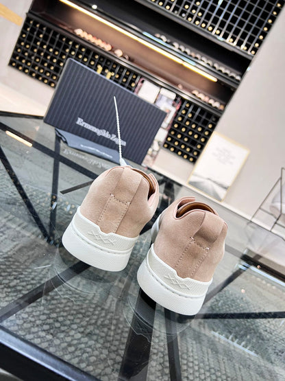 Zegna Beige Suede Triple Stitch™ Sneakers for Men