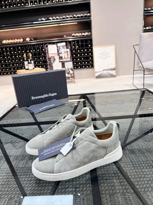Zegna Grey Mélange Suede Triple Stitch™ Sneakers for Men