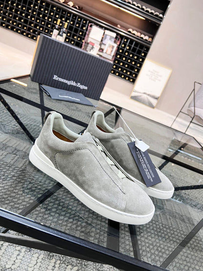 Zegna Grey Mélange Suede Triple Stitch™ Sneakers for Men