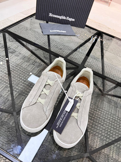 Zegna Grey Mélange Suede Triple Stitch™ Sneakers for Men
