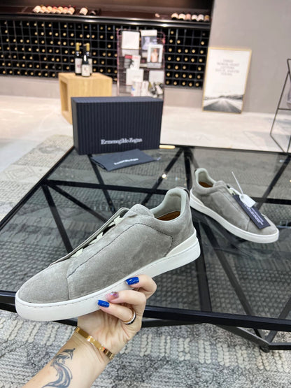 Zegna Grey Mélange Suede Triple Stitch™ Sneakers for Men