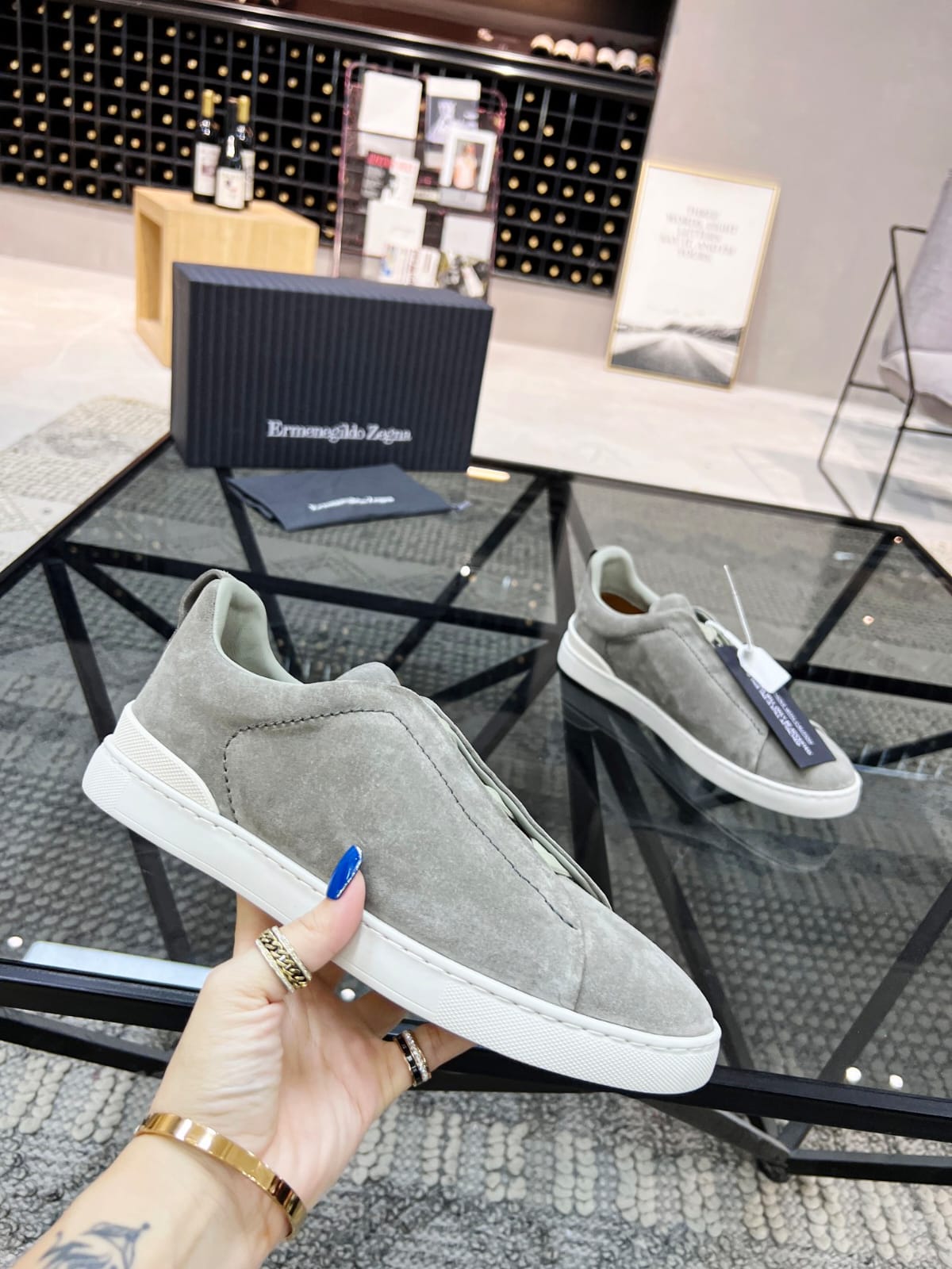 Zegna Grey Mélange Suede Triple Stitch™ Sneakers for Men