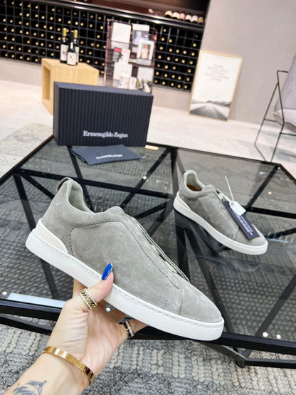 Zegna Grey Mélange Suede Triple Stitch™ Sneakers for Men