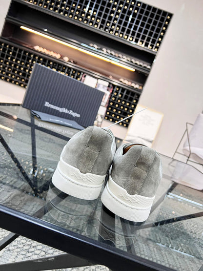 Zegna Grey Mélange Suede Triple Stitch™ Sneakers for Men