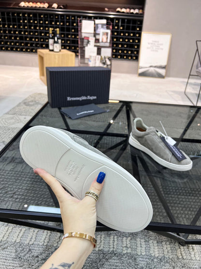 Zegna Grey Mélange Suede Triple Stitch™ Sneakers for Men