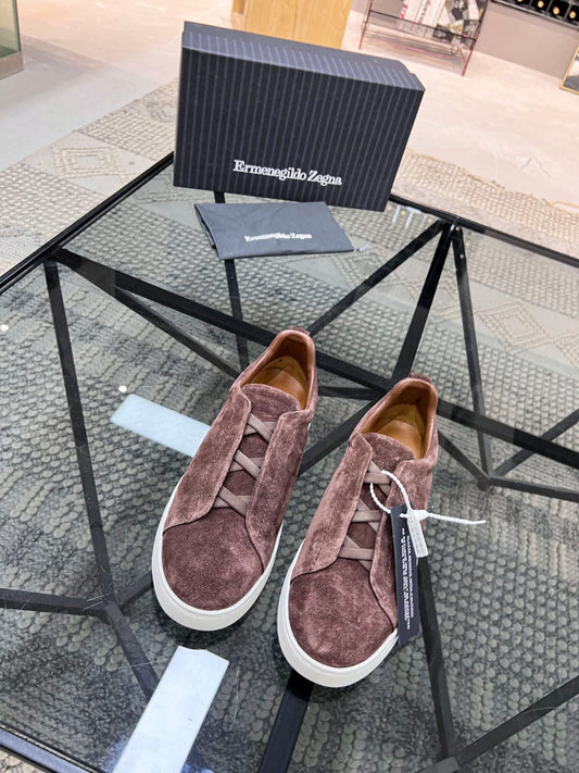 Zegna Brown Suede Triple Stitch™ Sneakers for Men