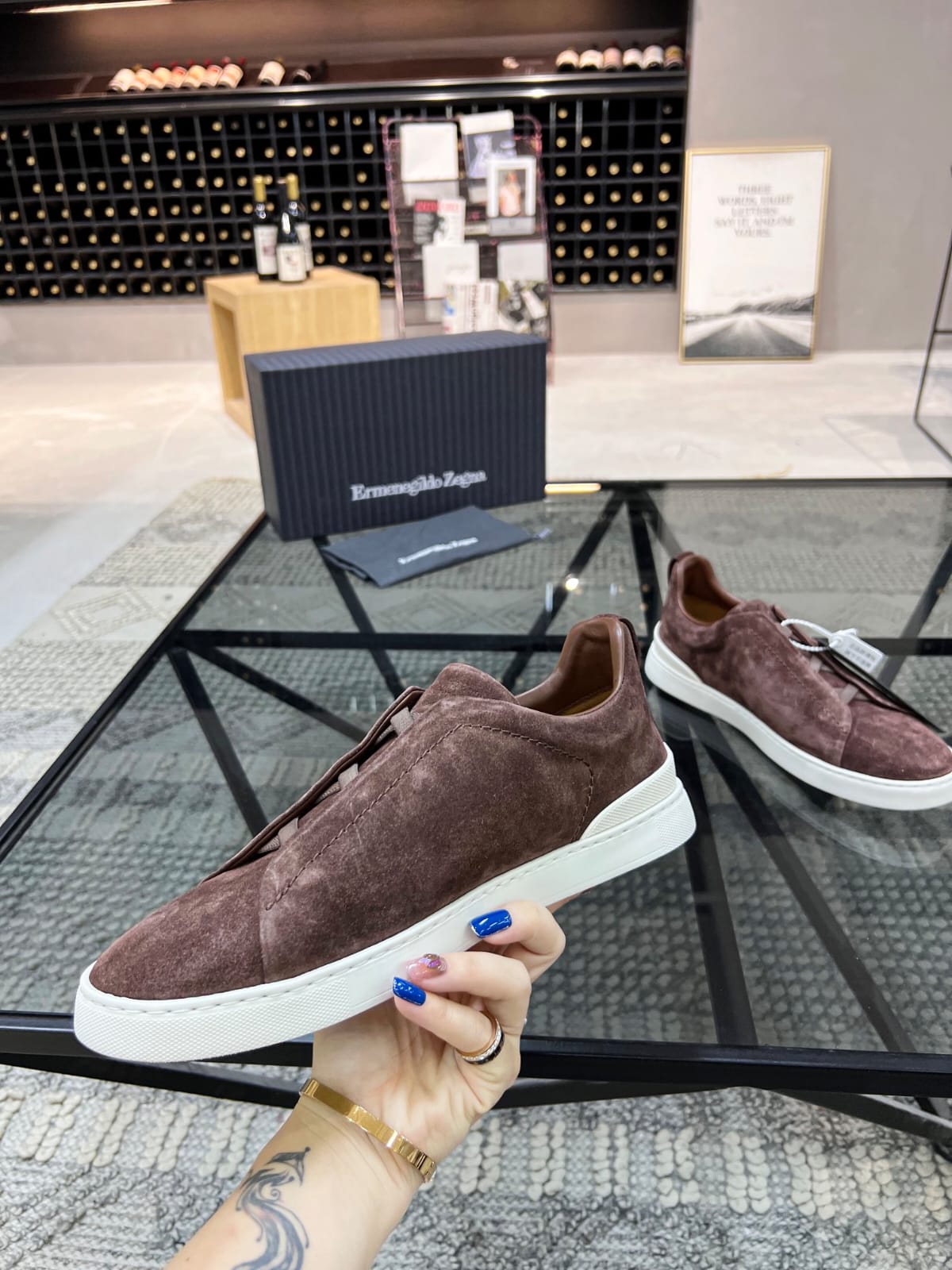 Zegna Brown Suede Triple Stitch™ Sneakers for Men