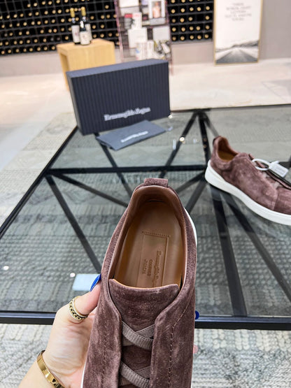 Zegna Brown Suede Triple Stitch™ Sneakers for Men
