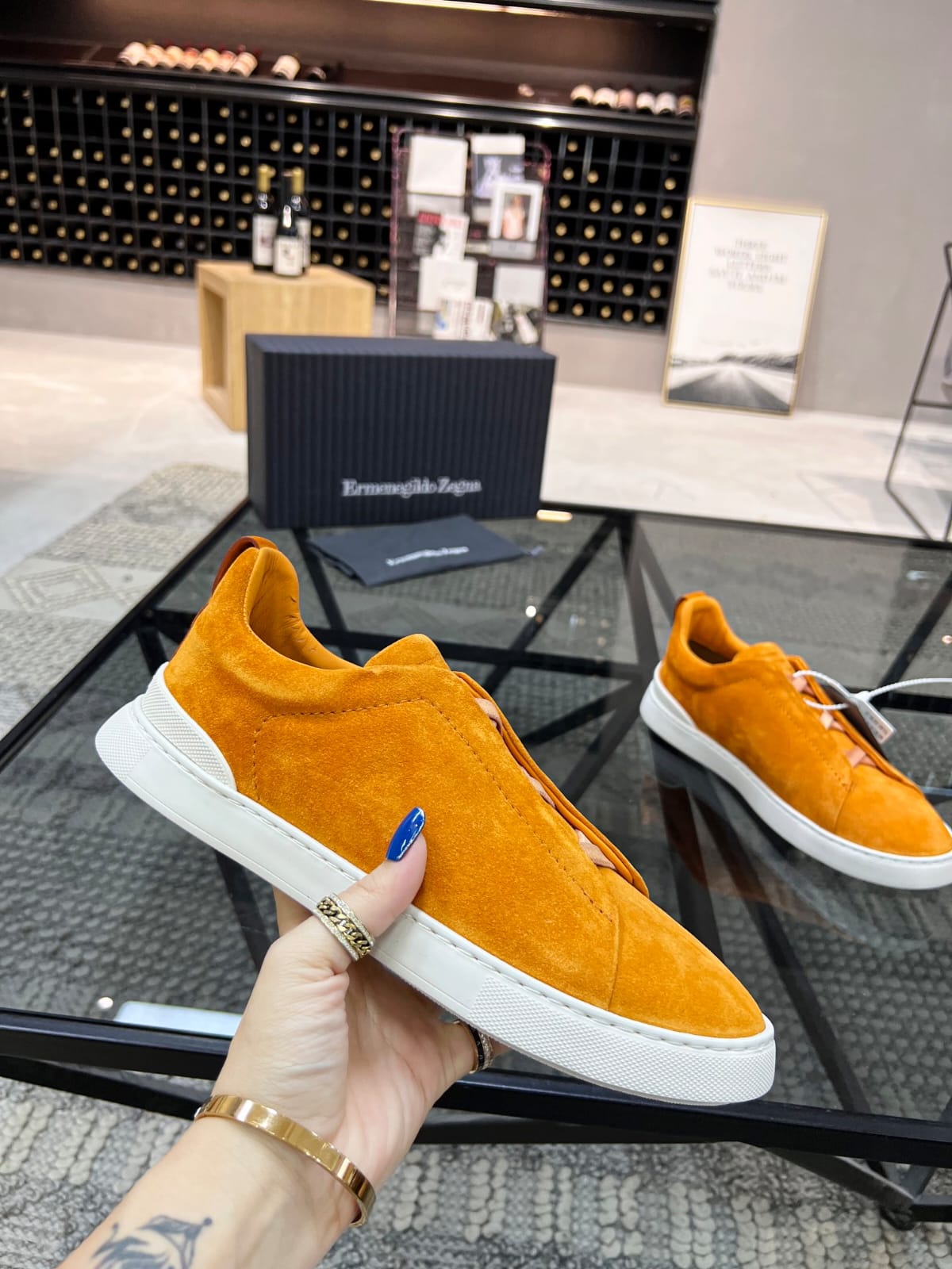 Zegna ochre orange Suede Triple Stitch™ Sneakers for Men
