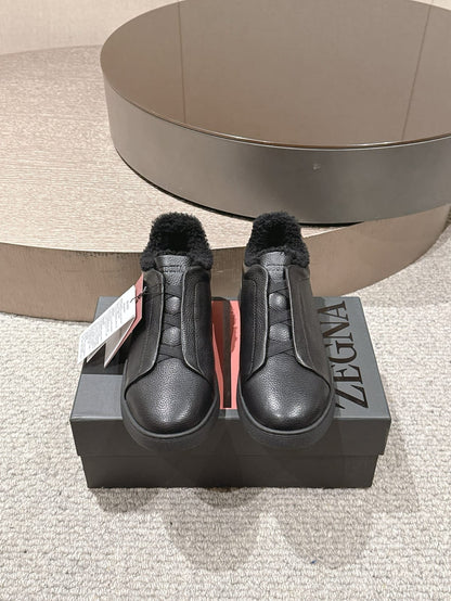 Zegna Black Deerskin Triple Stitch™ Sneakers for Men