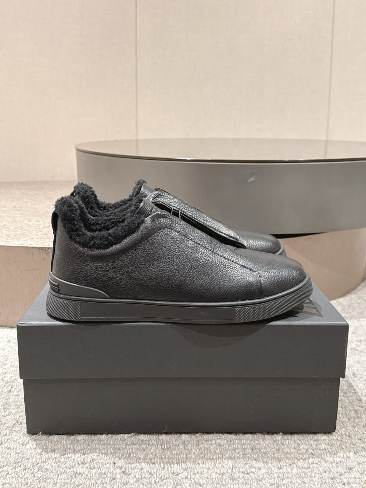 Zegna Black Deerskin Triple Stitch™ Sneakers for Men