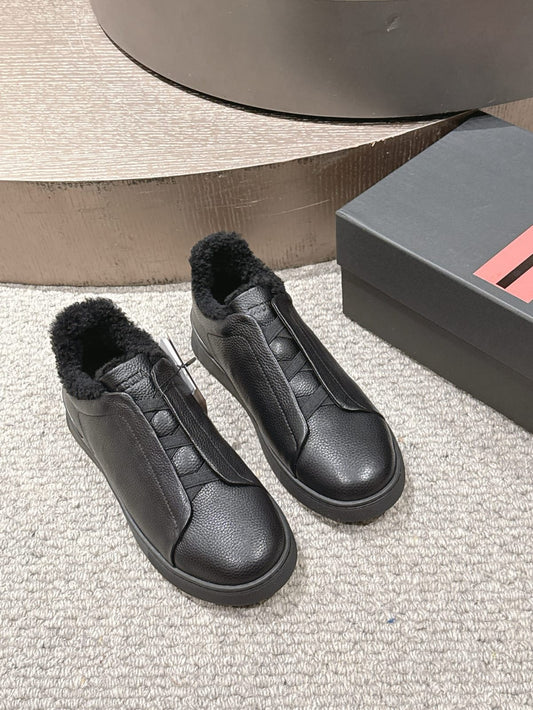 Zegna Black Deerskin Triple Stitch™ Sneakers for Men