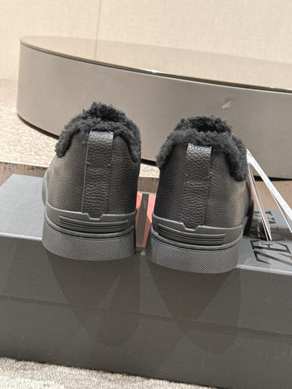 Zegna Black Deerskin Triple Stitch™ Sneakers for Men