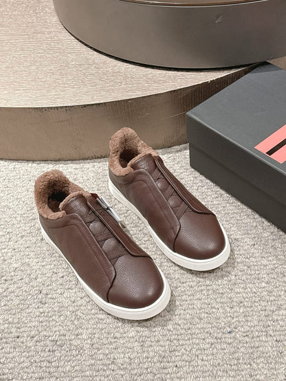 Zegna Brown Deerskin Triple Stitch™ Sneakers for Men