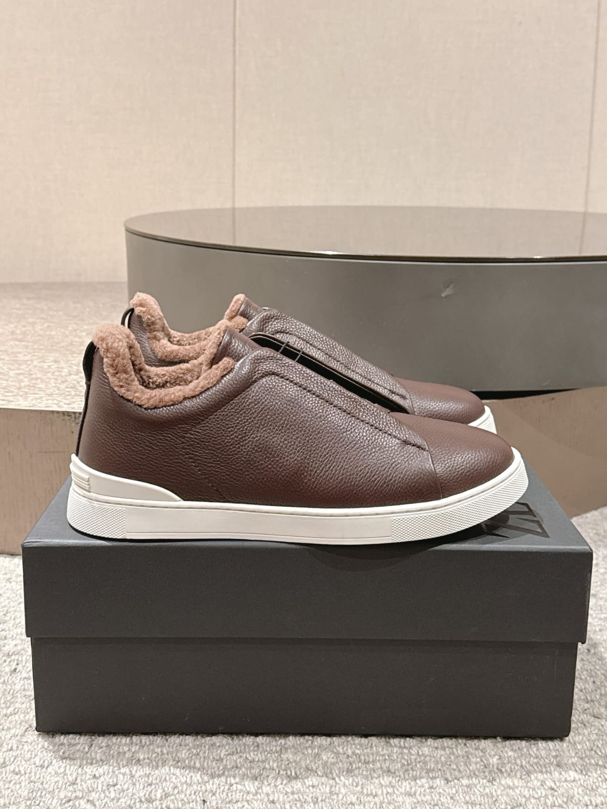 Zegna Brown Deerskin Triple Stitch™ Sneakers for Men