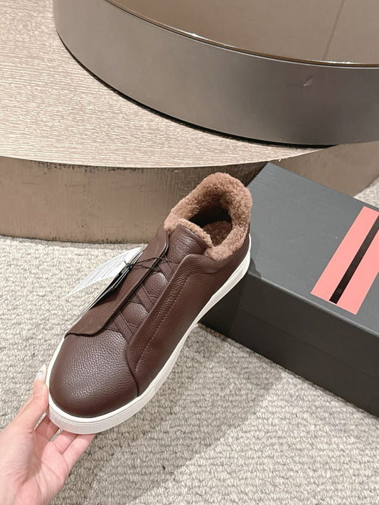 Zegna Brown Deerskin Triple Stitch™ Sneakers for Men