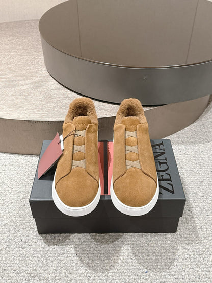 Zegna BEIGE Deerskin Triple Stitch™ Sneakers for Men