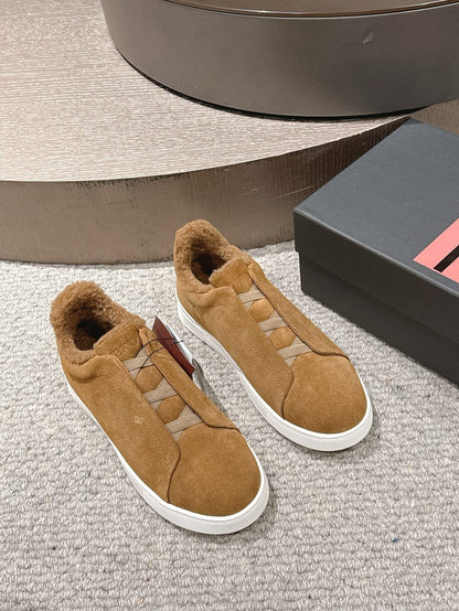 Zegna BEIGE Deerskin Triple Stitch™ Sneakers for Men