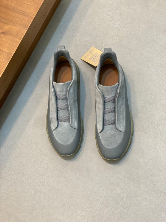 Zegna Grey Leather and Suede Triple Stitch™ Monte Sneakers for Men