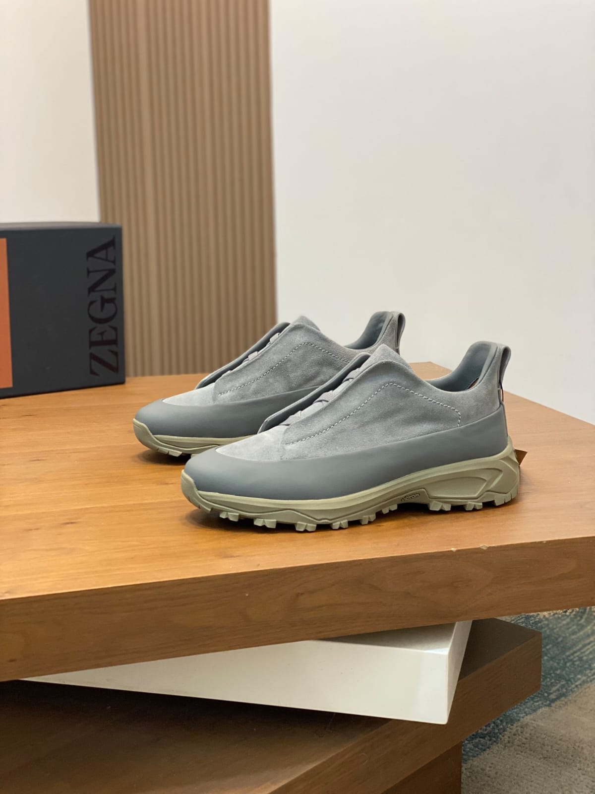 Zegna Grey Leather and Suede Triple Stitch™ Monte Sneakers for Men