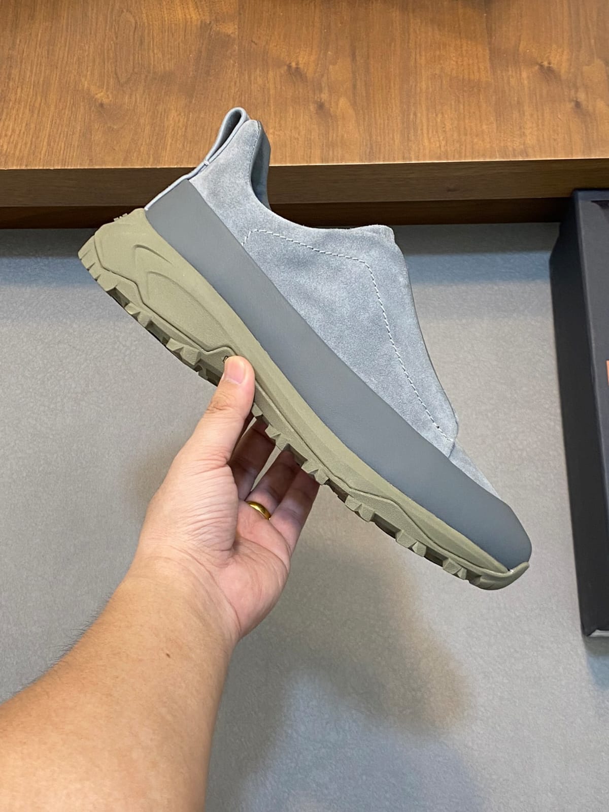 Zegna Grey Leather and Suede Triple Stitch™ Monte Sneakers for Men