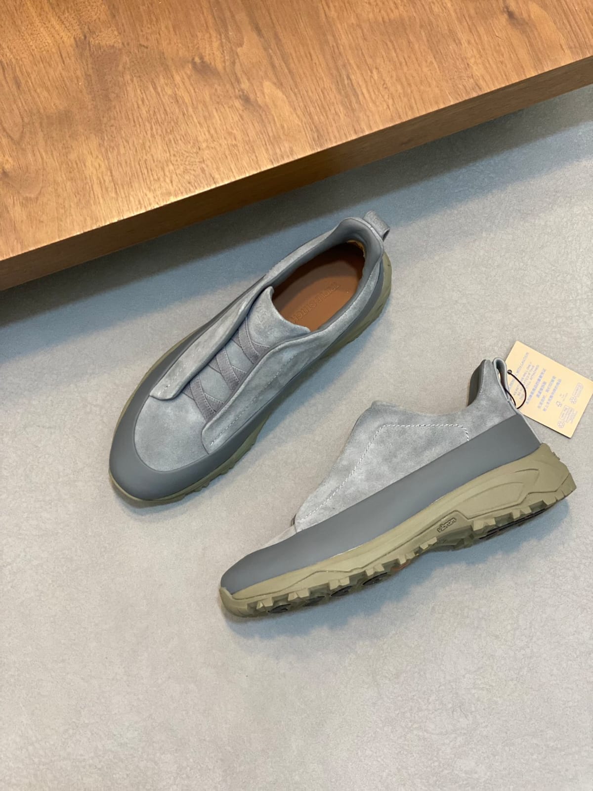 Zegna Grey Leather and Suede Triple Stitch™ Monte Sneakers for Men