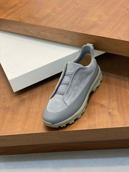Zegna Grey Leather and Suede Triple Stitch™ Monte Sneakers for Men