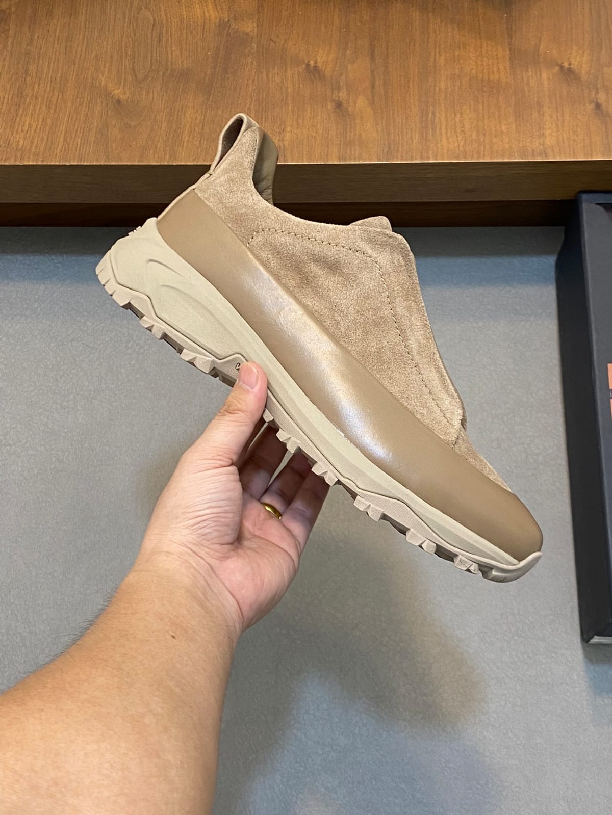 Zegna BEIGE Deerskin Triple Stitch™ Sneakers for Men