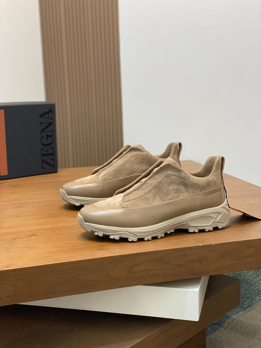 Zegna BEIGE Deerskin Triple Stitch™ Sneakers for Men