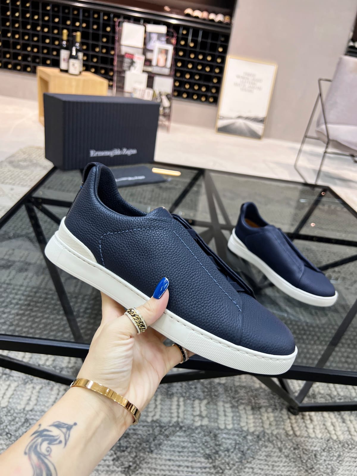 Zegna Blue Triple Stitch™ SECONDSKIN Sneakers for Men