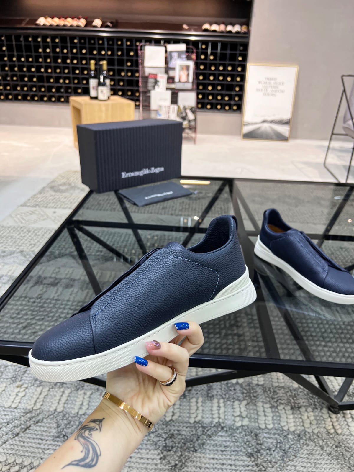 Zegna Blue Triple Stitch™ SECONDSKIN Sneakers for Men